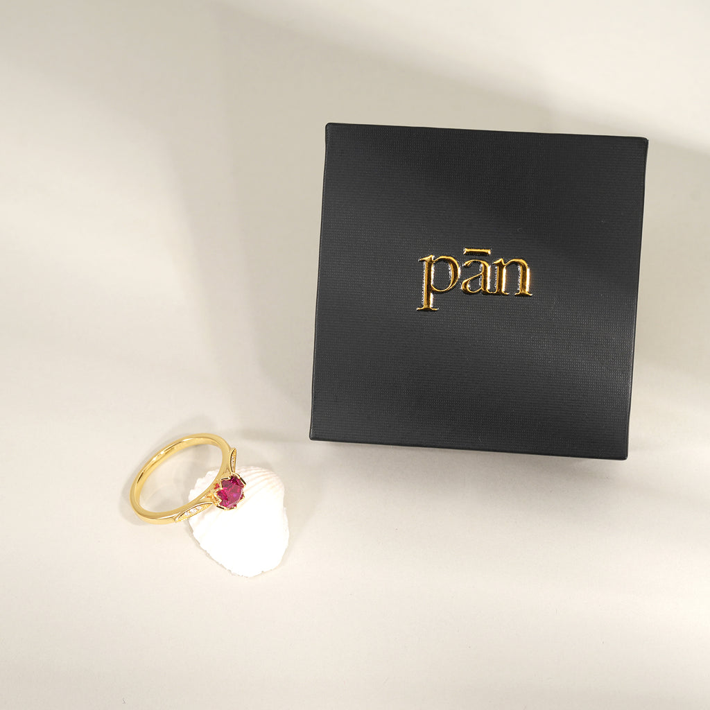 pān Petal-Set Ring — Magenta Stone in Gold-Plated Sterling Silver