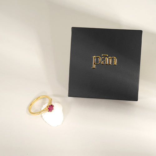 pān Petal-Set Ring — Magenta Stone in Gold-Plated Sterling Silver
