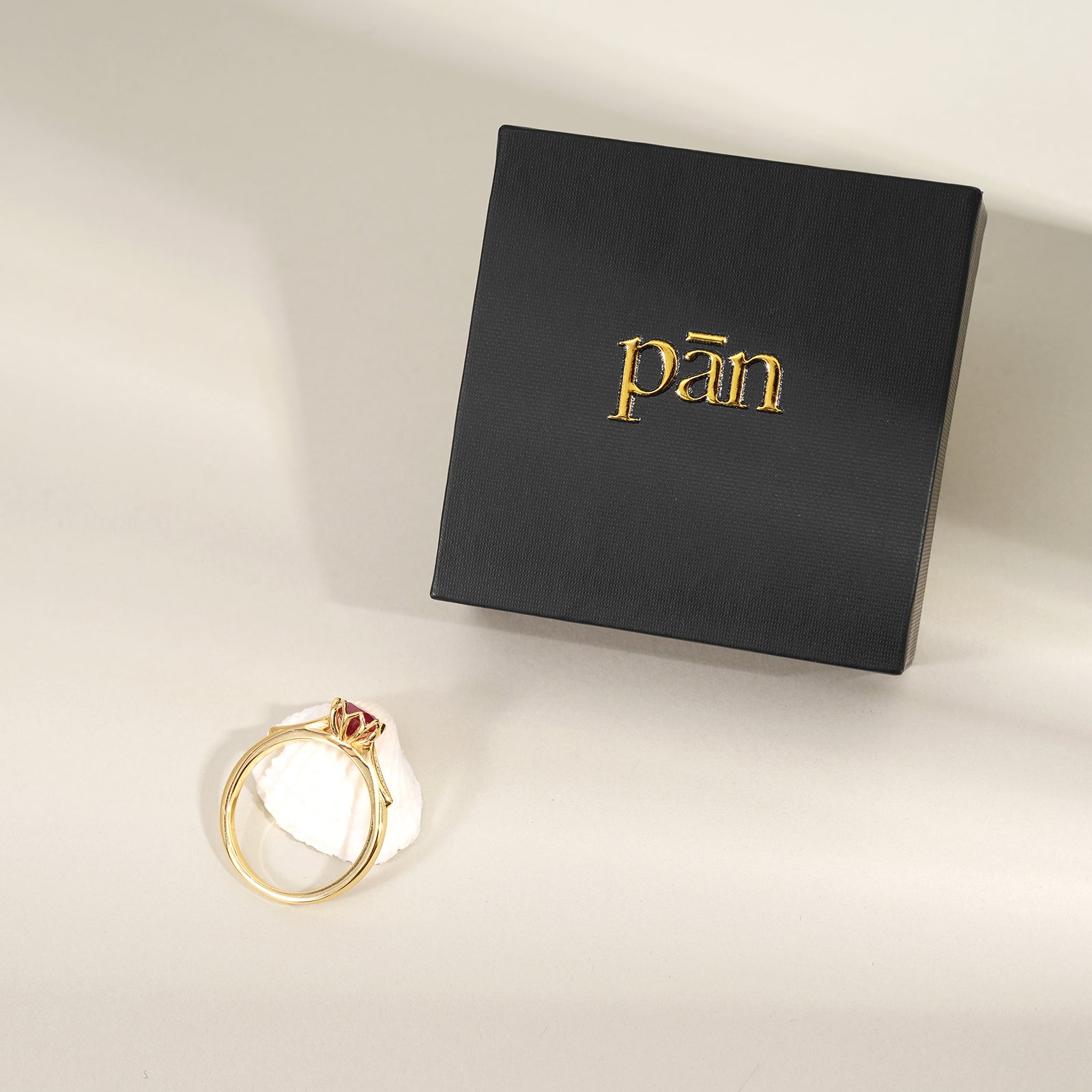 pān Petal-Set Ring — Magenta Stone in Gold-Plated Sterling Silver