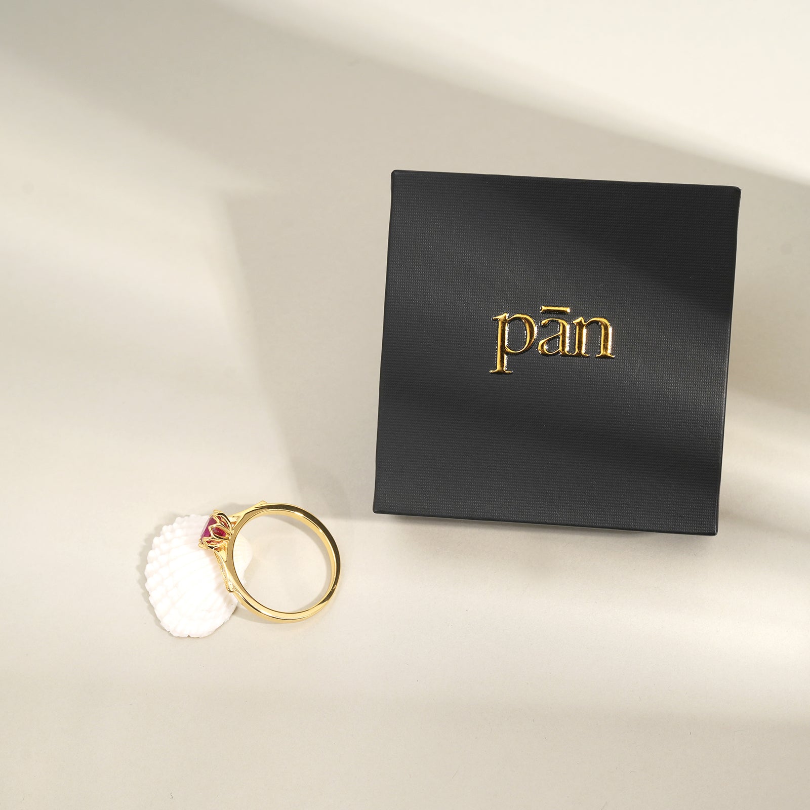 pān Petal-Set Ring — Magenta Stone in Gold-Plated Sterling Silver