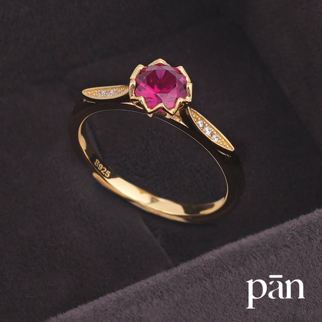 pān Petal-Set Ring — Magenta Stone in Gold-Plated Sterling Silver