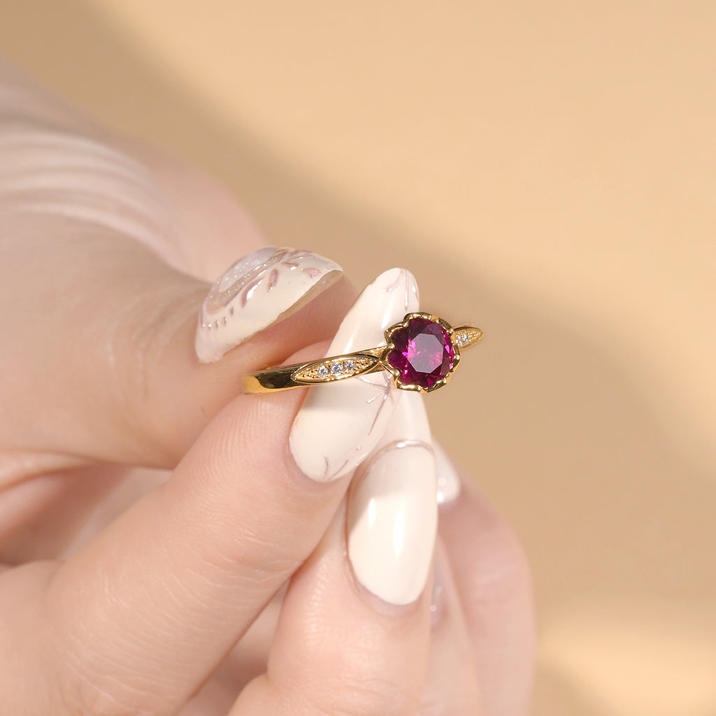 pān Petal-Set Ring — Magenta Stone in Gold-Plated Sterling Silver