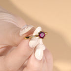 pān Petal-Set Ring — Magenta Stone in Gold-Plated Sterling Silver