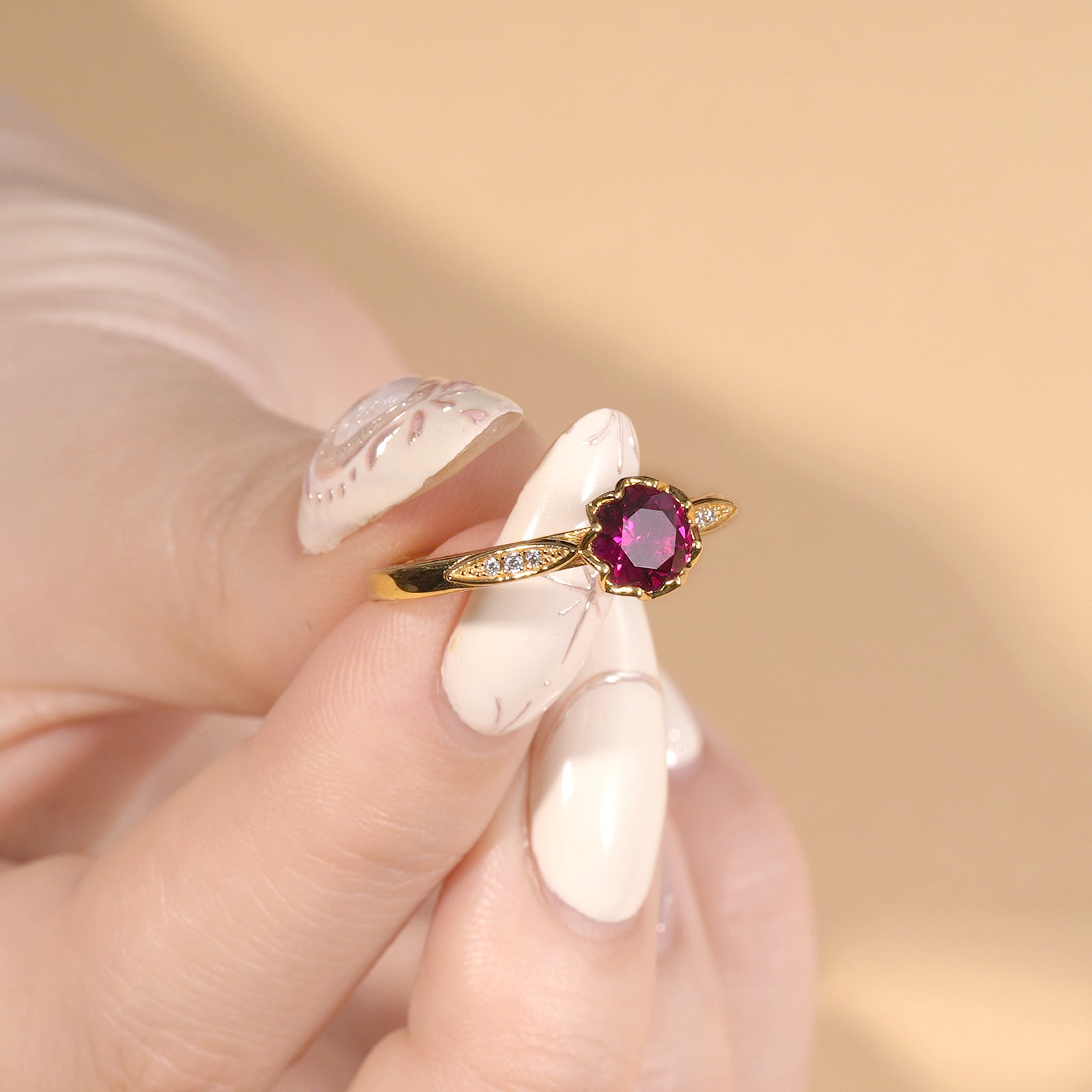 pān Petal-Set Ring — Magenta Stone in Gold-Plated Sterling Silver